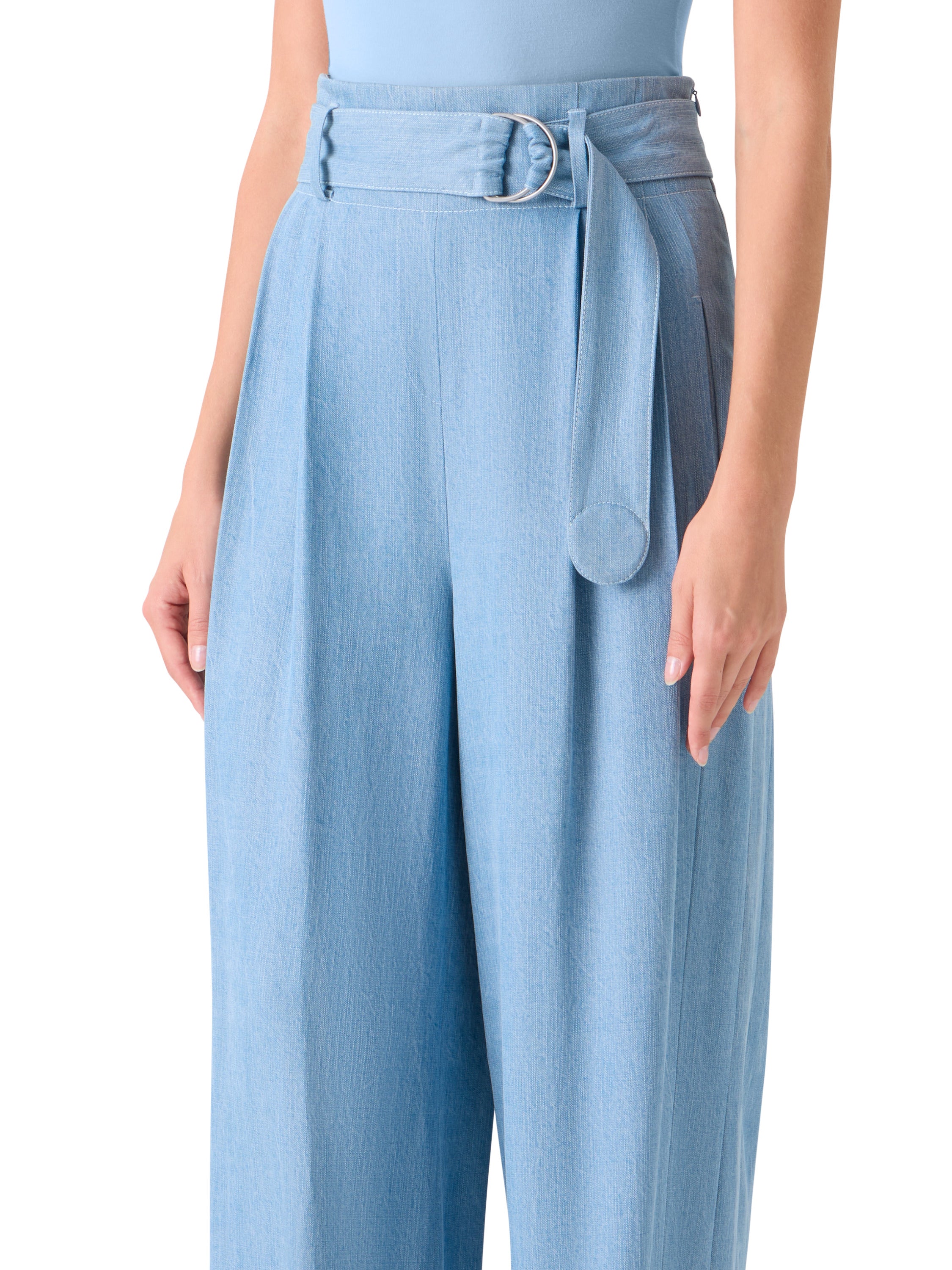 FIORELLA WIDE LEG PLEATED CULOTTE DENIM  PANTS