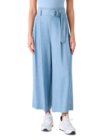 FIORELLA WIDE LEG PLEATED CULOTTE DENIM  PANTS