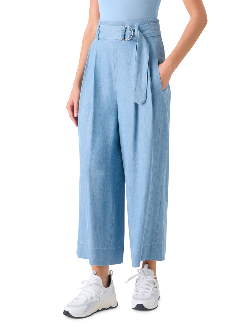 FIORELLA WIDE LEG PLEATED CULOTTE DENIM  PANTS