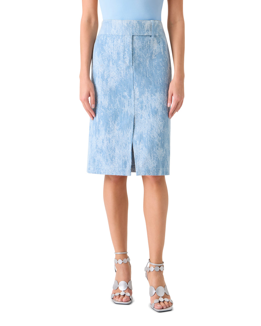 WASHED JACQUARD DENIM PENCIL SKIRT