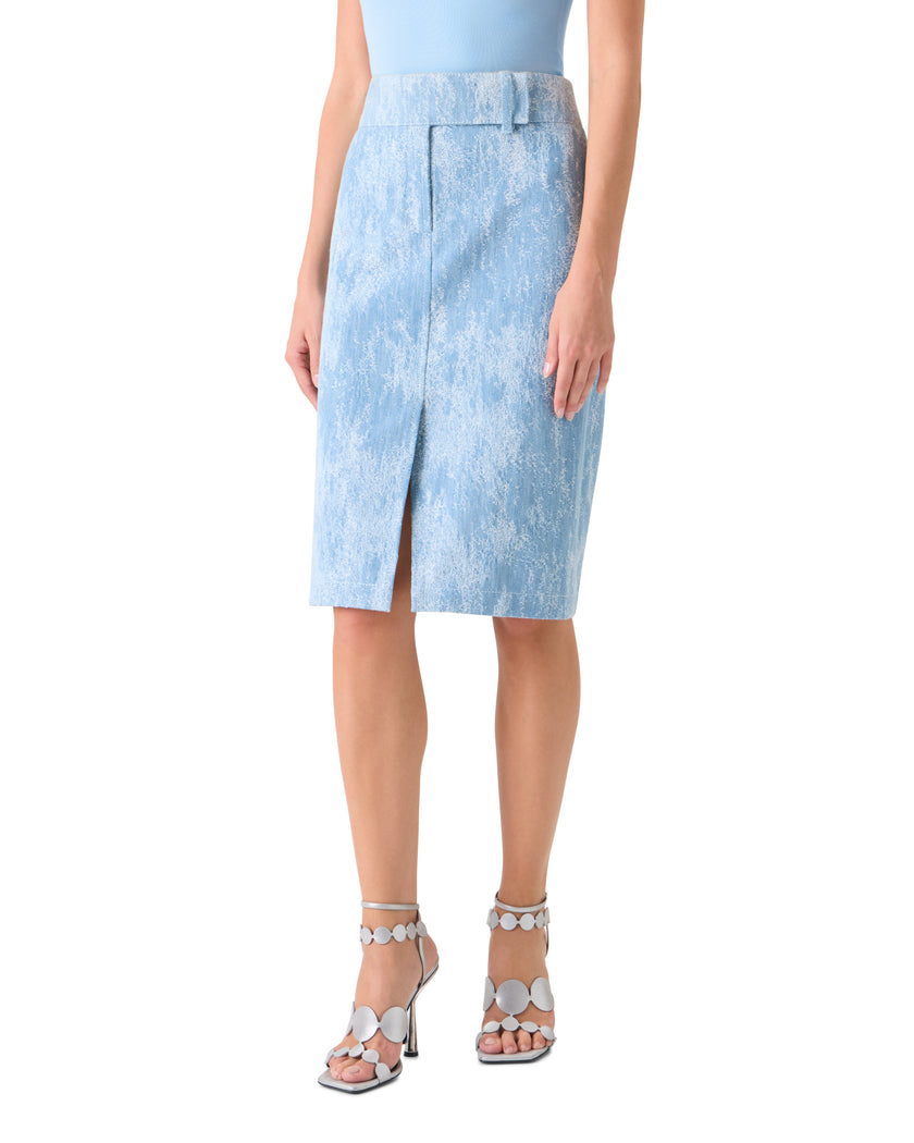WASHED JACQUARD DENIM PENCIL SKIRT