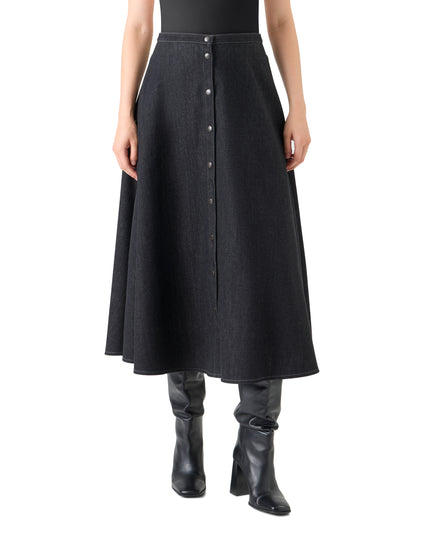 STRETCH DENIM BUTTON FRONT MIDI SKIRT