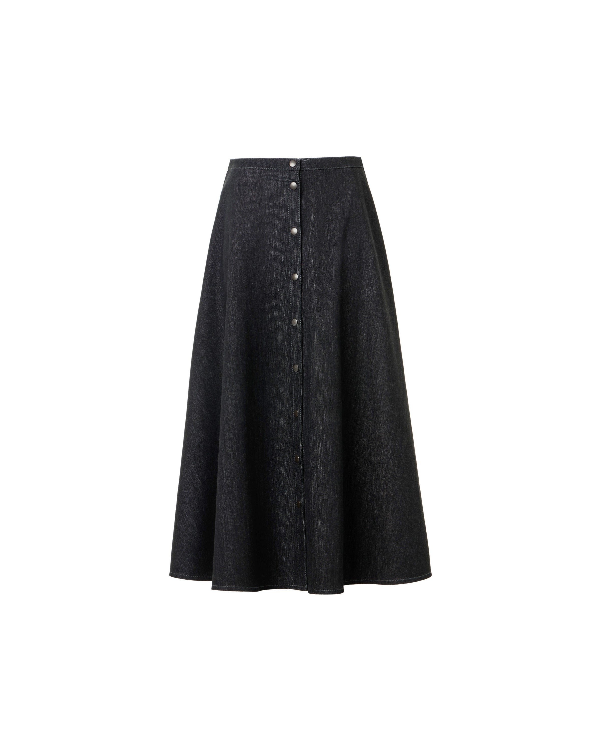 STRETCH DENIM BUTTON FRONT MIDI SKIRT