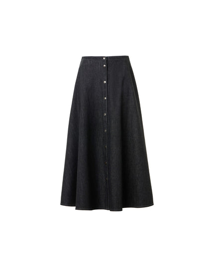 STRETCH DENIM BUTTON FRONT MIDI SKIRT