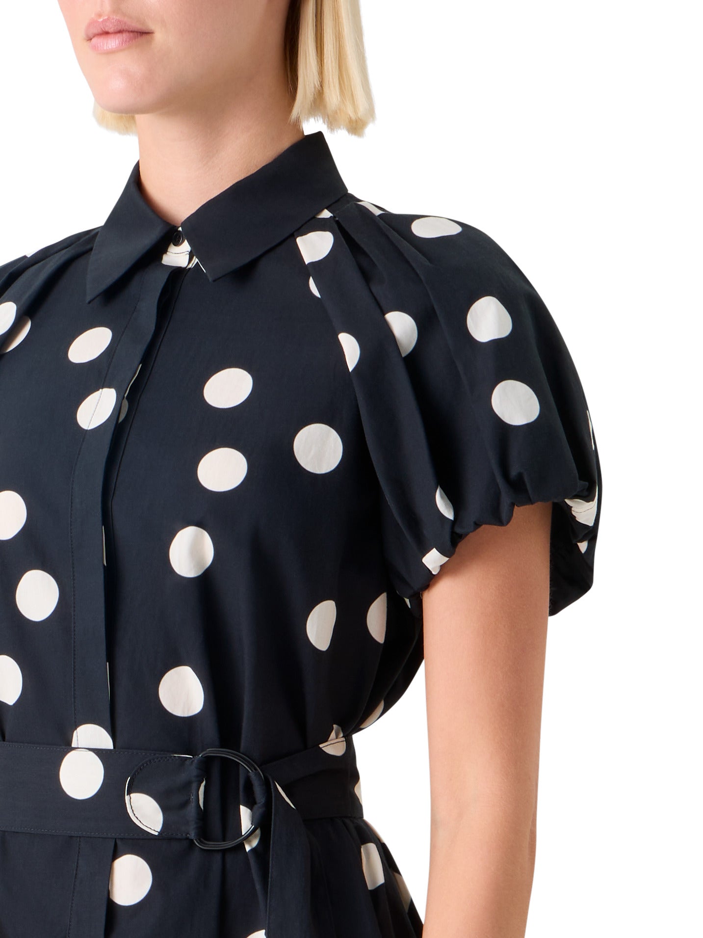POLKA DOT COTTON POPLIN PUFF SLEEVE SHIRTDRESS