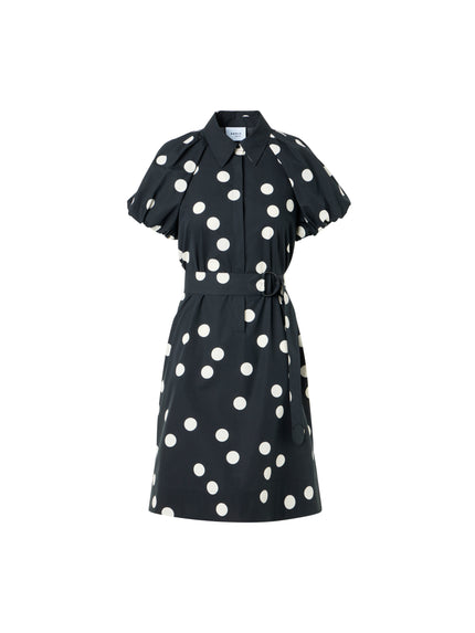 POLKA DOT COTTON POPLIN PUFF SLEEVE SHIRTDRESS