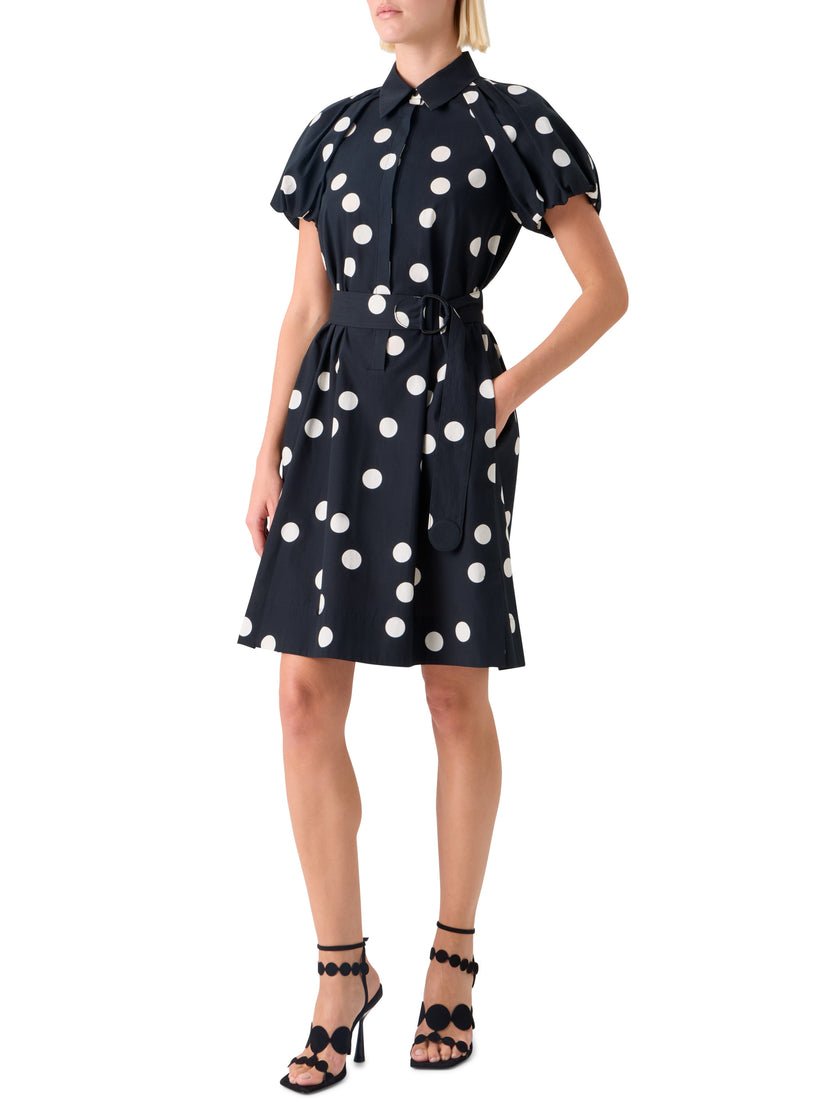 POLKA DOT COTTON POPLIN PUFF SLEEVE SHIRTDRESS