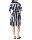 SHORT SLEEVE SCRIBBLE COTTON POPLIN BELTED SHIRTDRESS