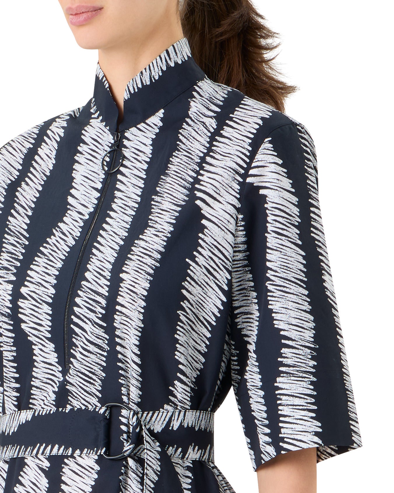 SHORT SLEEVE SCRIBBLE COTTON POPLIN BELTED SHIRTDRESS