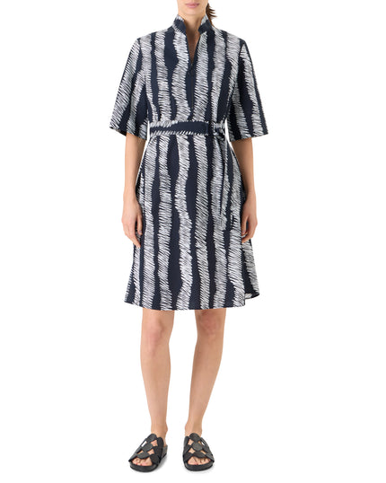 SHORT SLEEVE SCRIBBLE COTTON POPLIN BELTED SHIRTDRESS