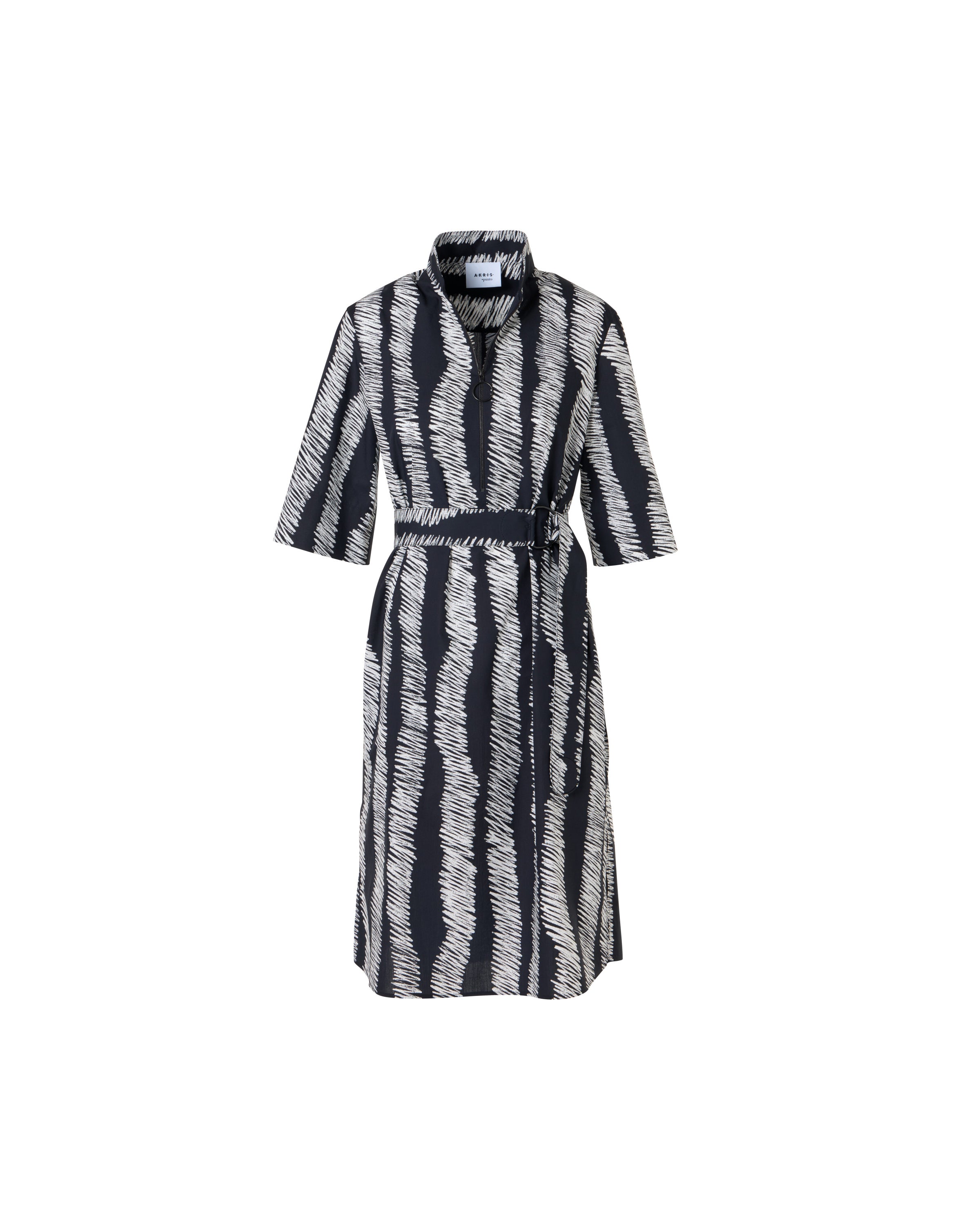 SHORT SLEEVE SCRIBBLE COTTON POPLIN BELTED SHIRTDRESS
