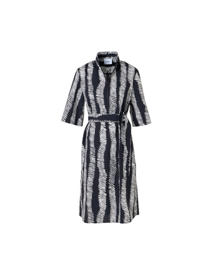 SHORT SLEEVE SCRIBBLE COTTON POPLIN BELTED SHIRTDRESS