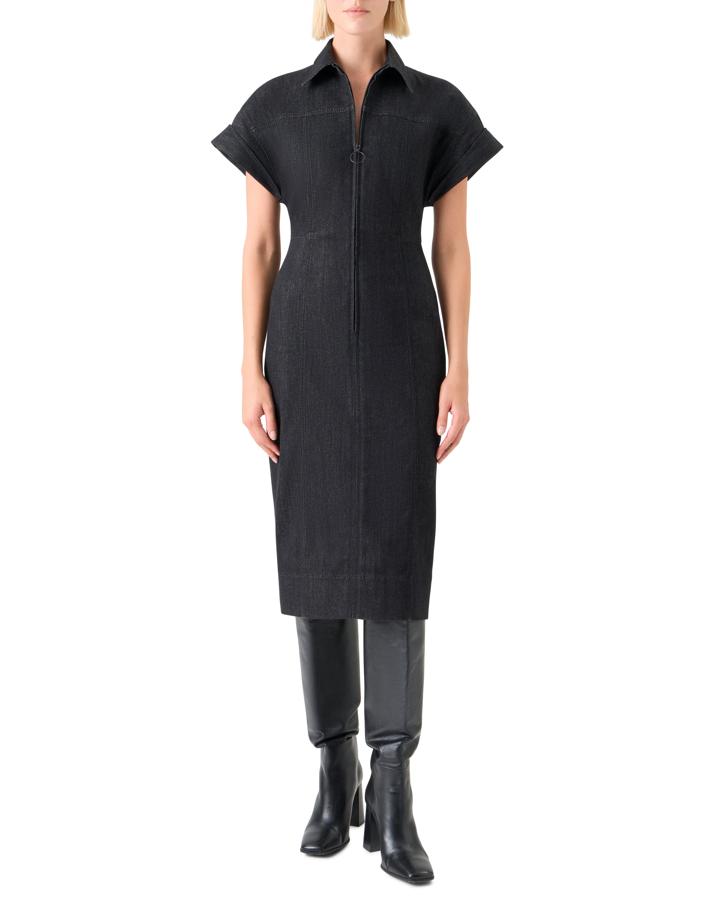 DENIM MIDI DRESS WITH POLO COLLAR