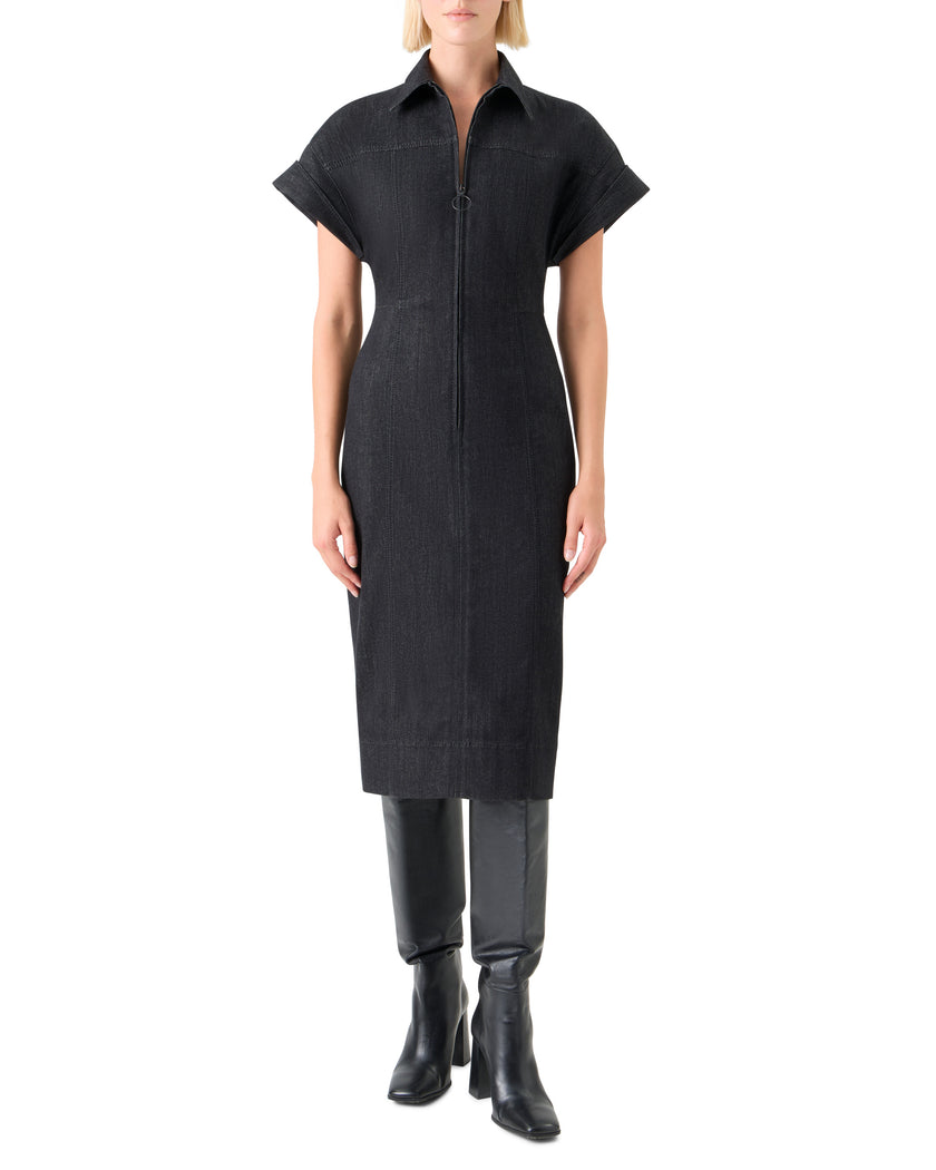 DENIM MIDI DRESS WITH POLO COLLAR