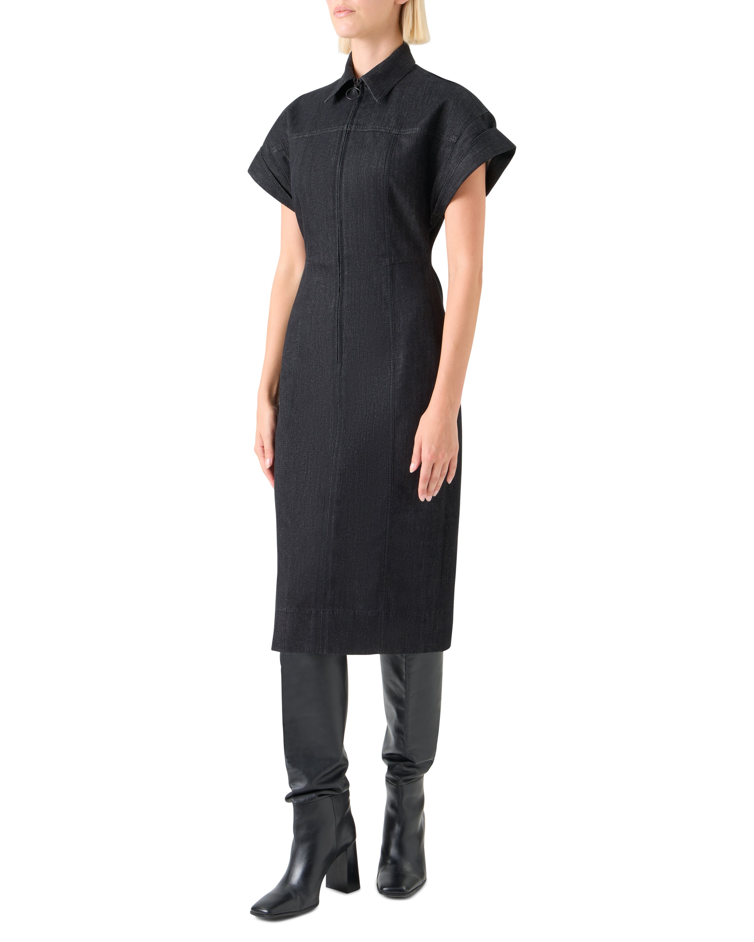 DENIM MIDI DRESS WITH POLO COLLAR