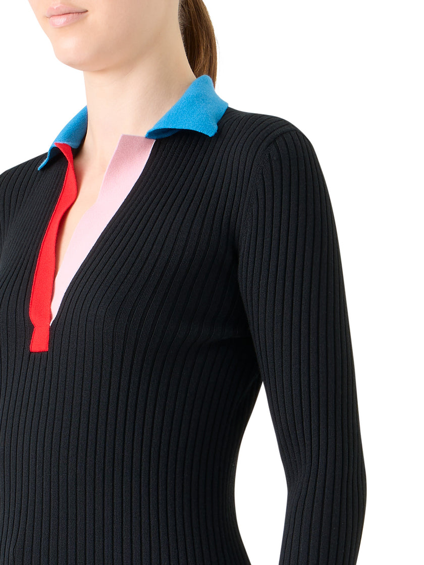 COLORBLOCK RIB KNIT POLO SWEATER