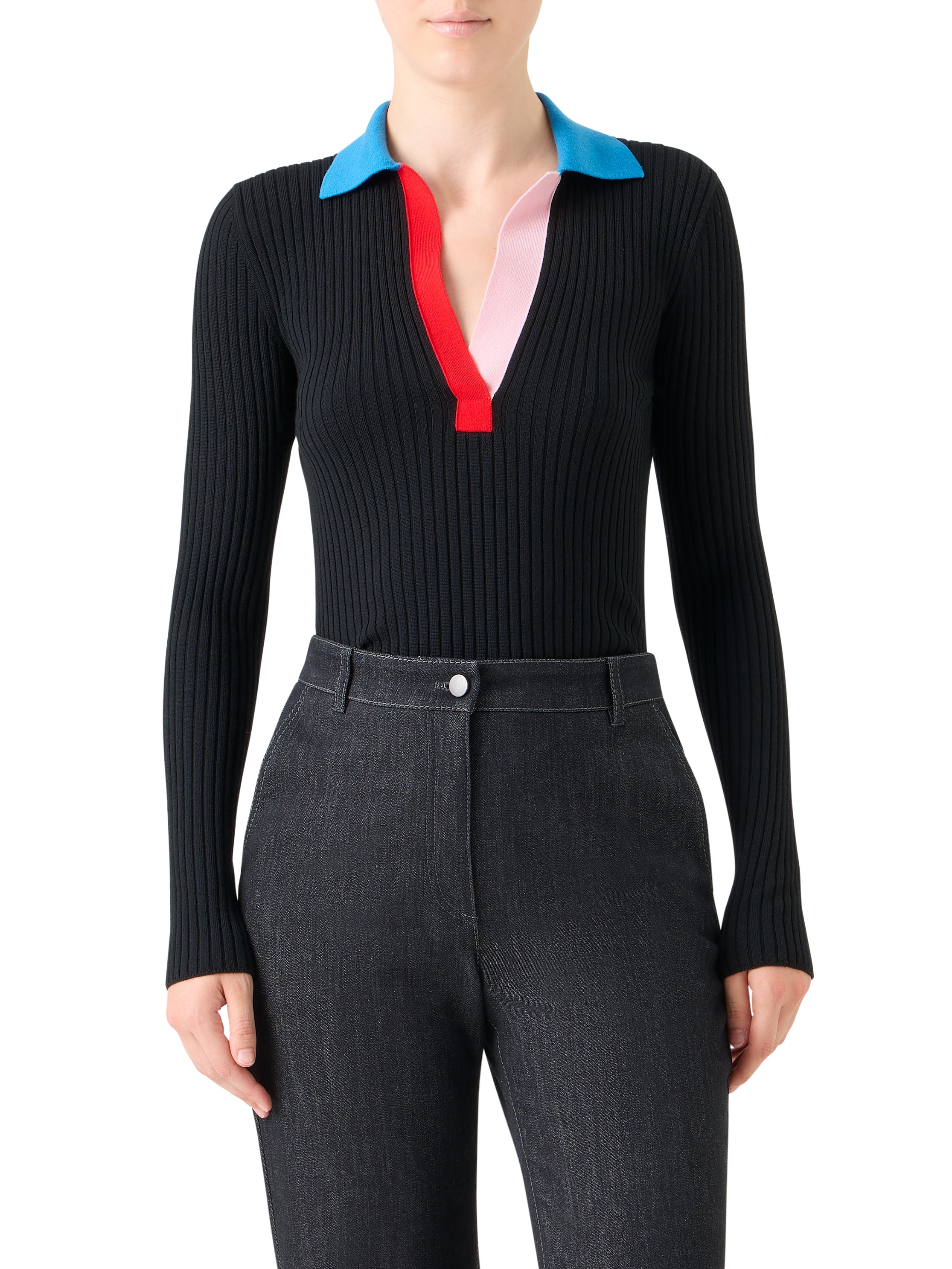 COLORBLOCK RIB KNIT POLO SWEATER