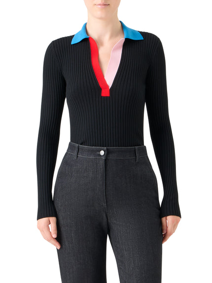 COLORBLOCK RIB KNIT POLO SWEATER