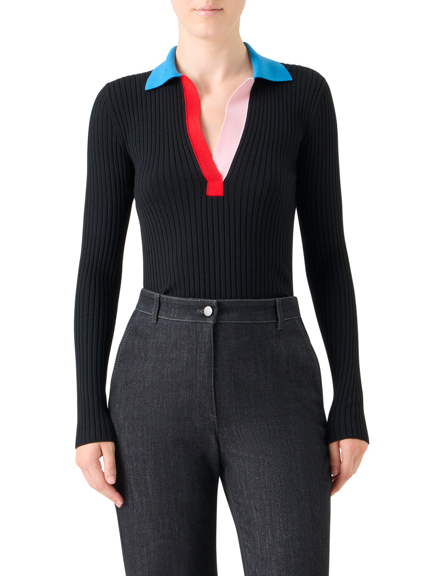 COLORBLOCK RIB KNIT POLO SWEATER