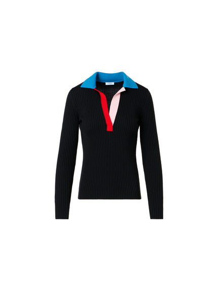 COLORBLOCK RIB KNIT POLO SWEATER