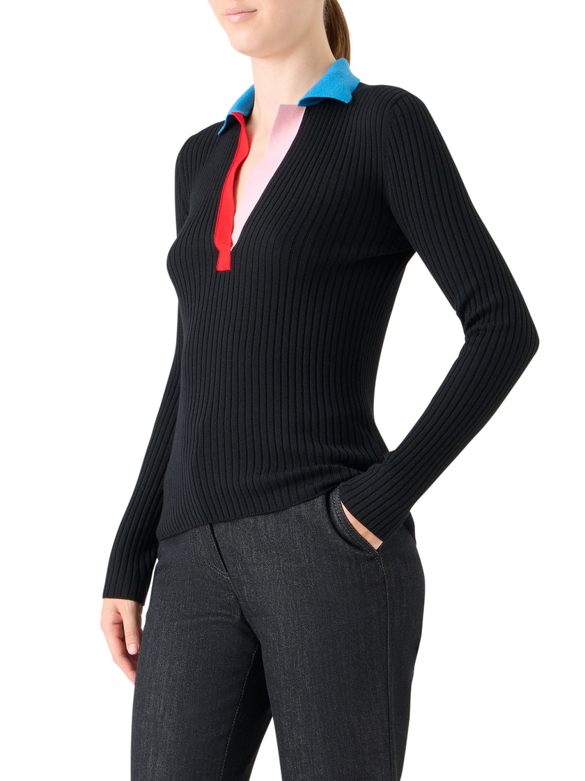 COLORBLOCK RIB KNIT POLO SWEATER