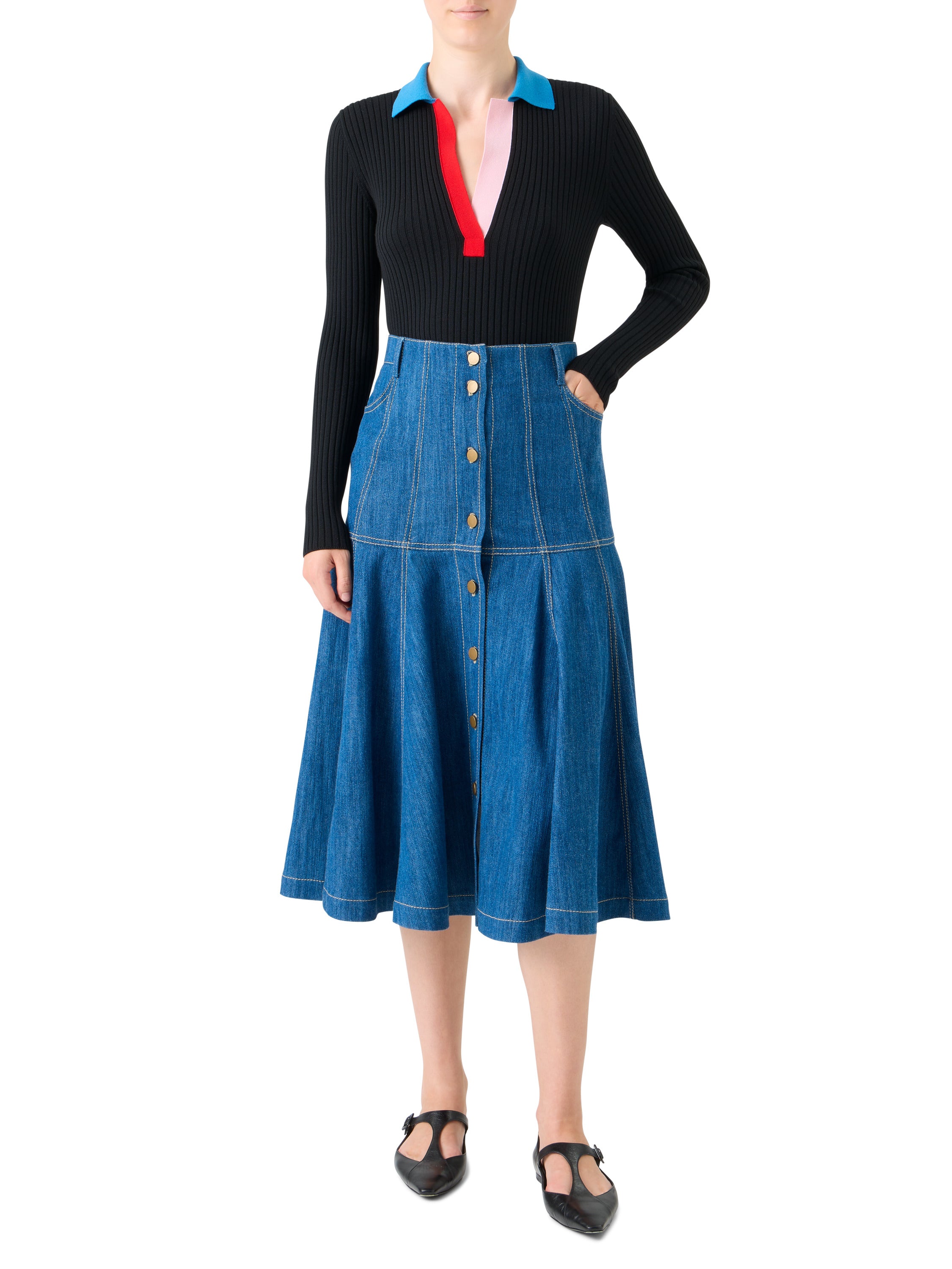 COLORBLOCK RIB KNIT POLO SWEATER