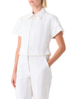 FRINGED DENIM SHORT SLEEVE CROP ZIP JACKET