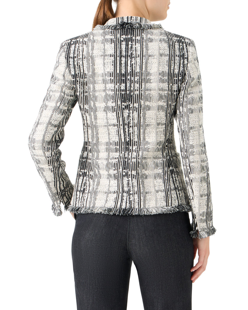 FRINGE BOUCLE TWEED DOUBLE BREASTED BLAZER