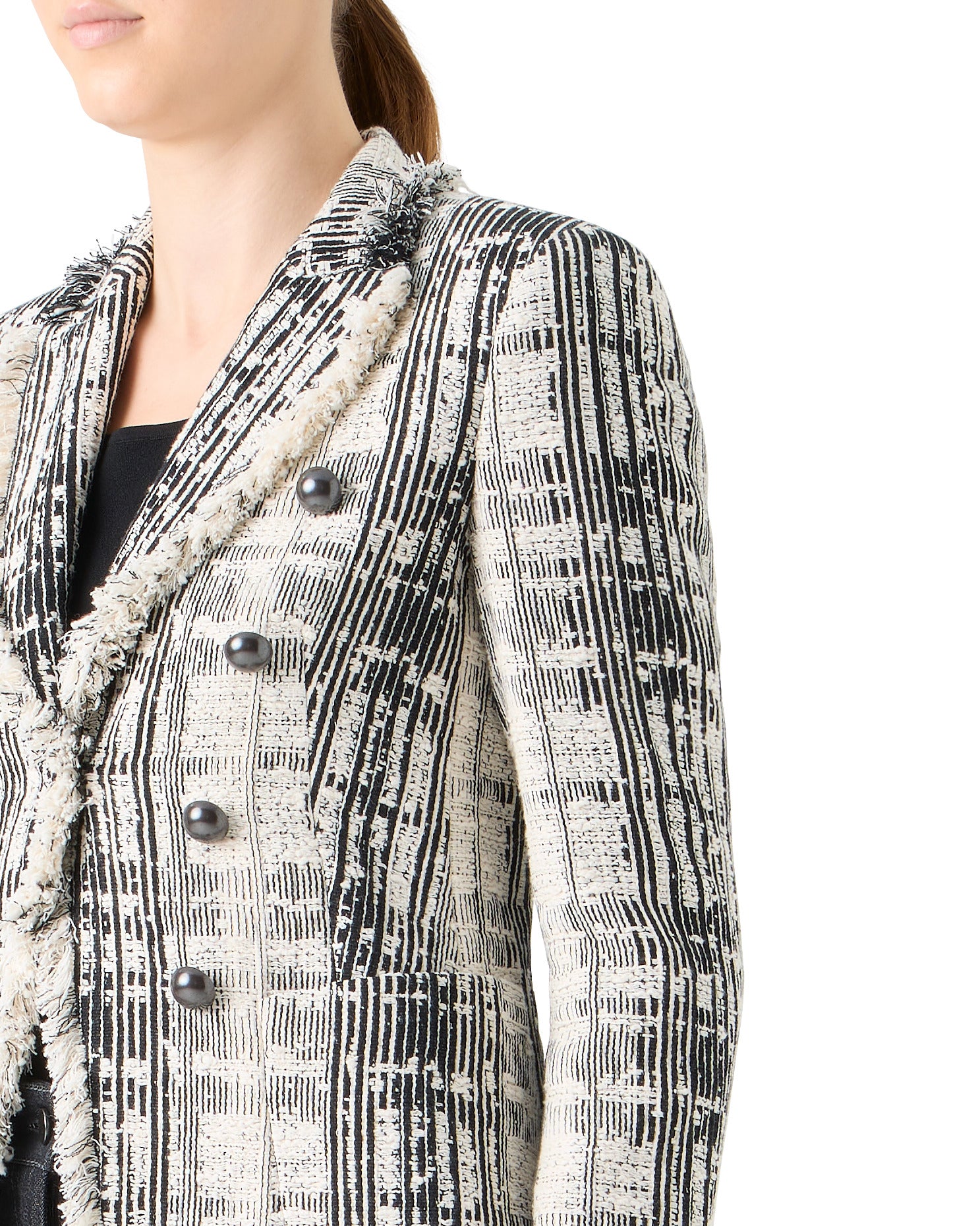 FRINGE BOUCLE TWEED DOUBLE BREASTED BLAZER