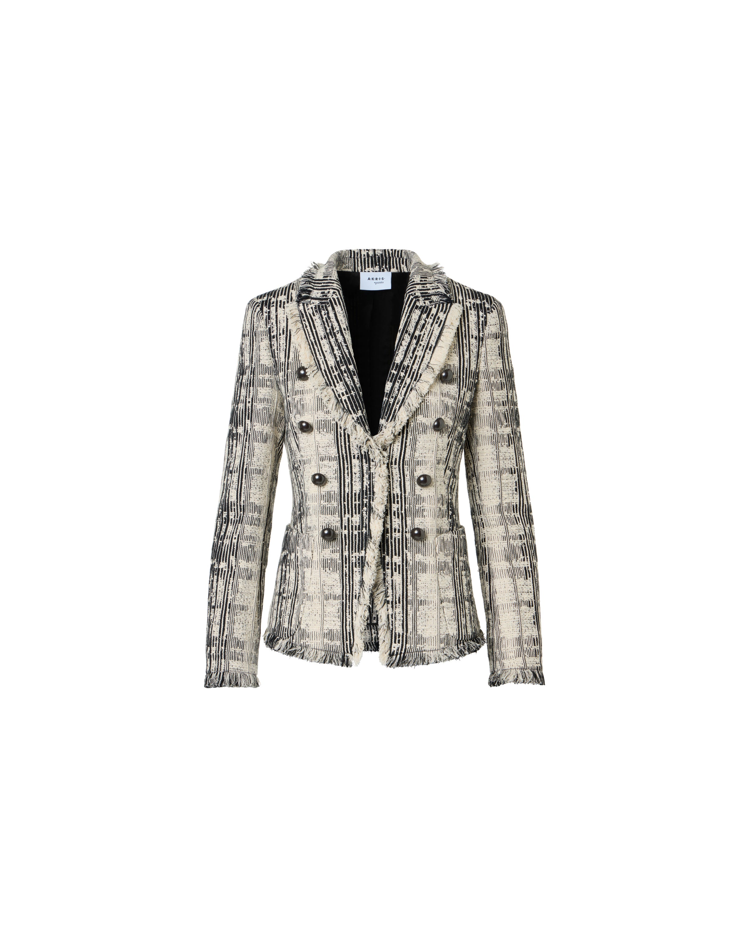 FRINGE BOUCLE TWEED DOUBLE BREASTED BLAZER