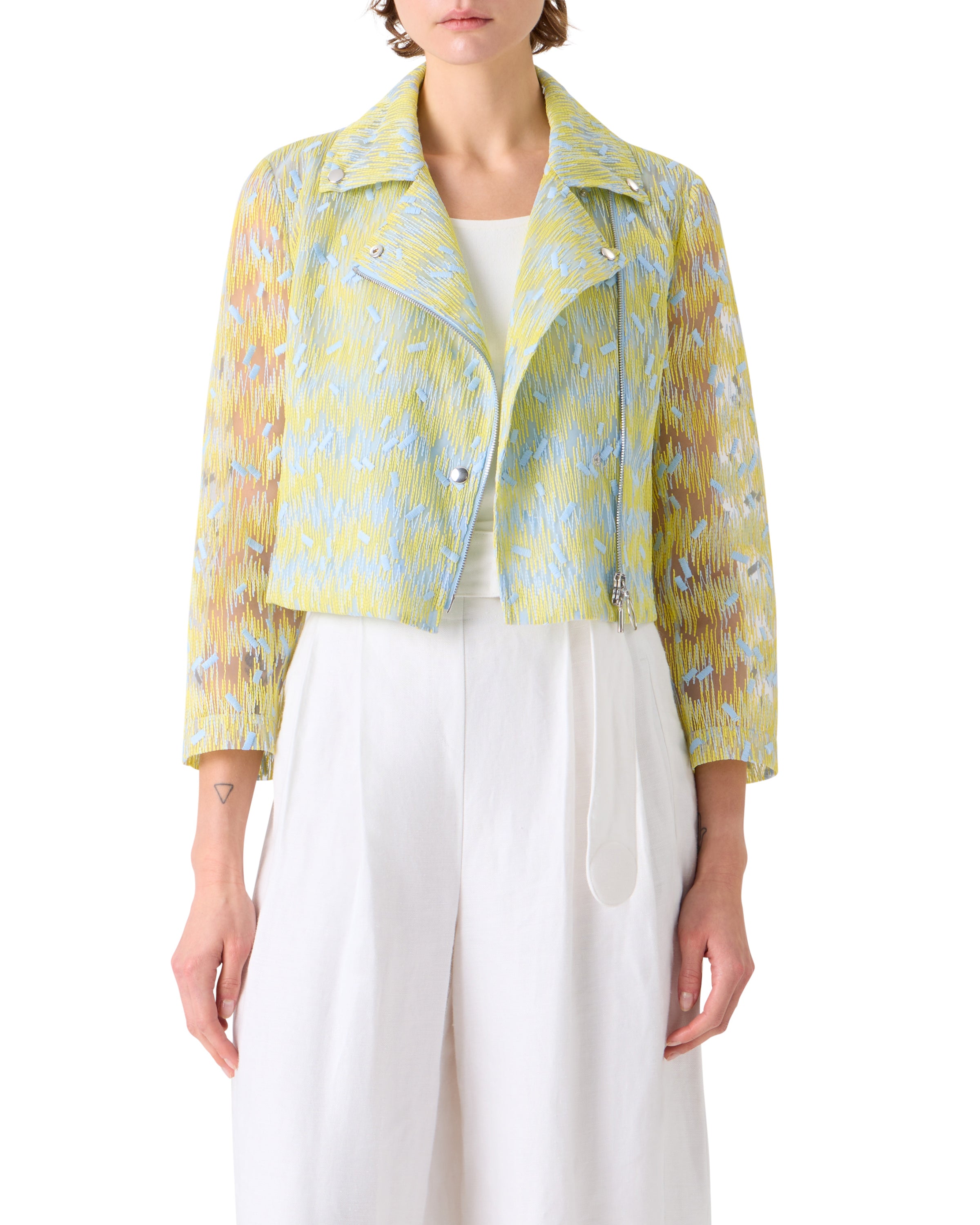 SCRIBBLE DOT CROPPED BIKER JACKET