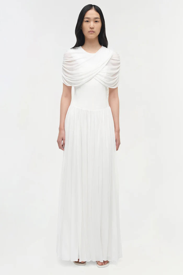 NANICE DRAPED JERSEY CAPE MIDI DRESS