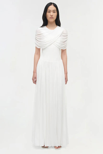 NANICE DRAPED JERSEY CAPE MIDI DRESS