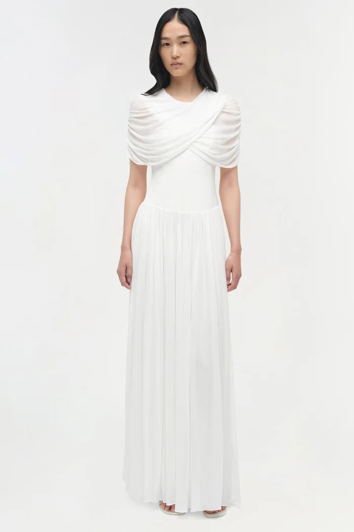 NANICE DRAPED JERSEY CAPE MIDI DRESS