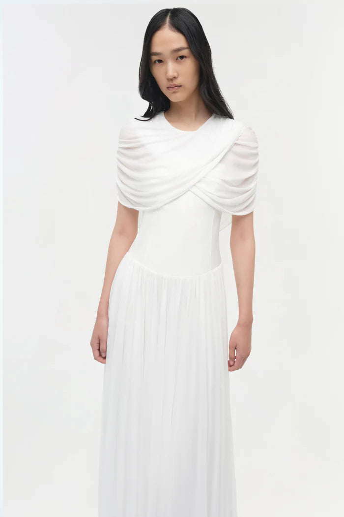 NANICE DRAPED JERSEY CAPE MIDI DRESS