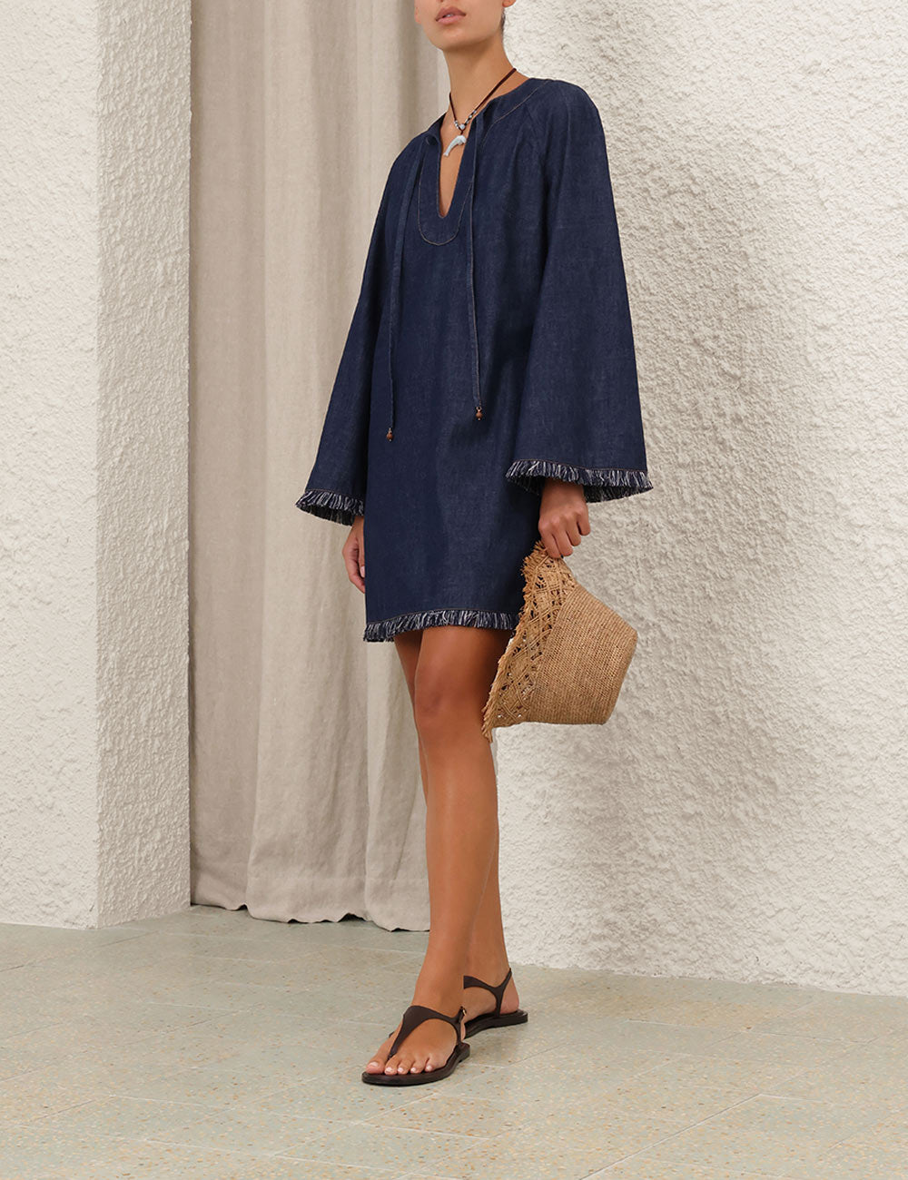 RHIANNON FRINGE DENIM MINI