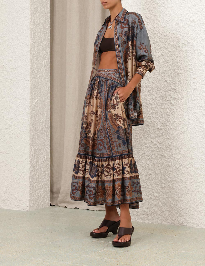 ASCENSION TIERED MIDI SKIRT