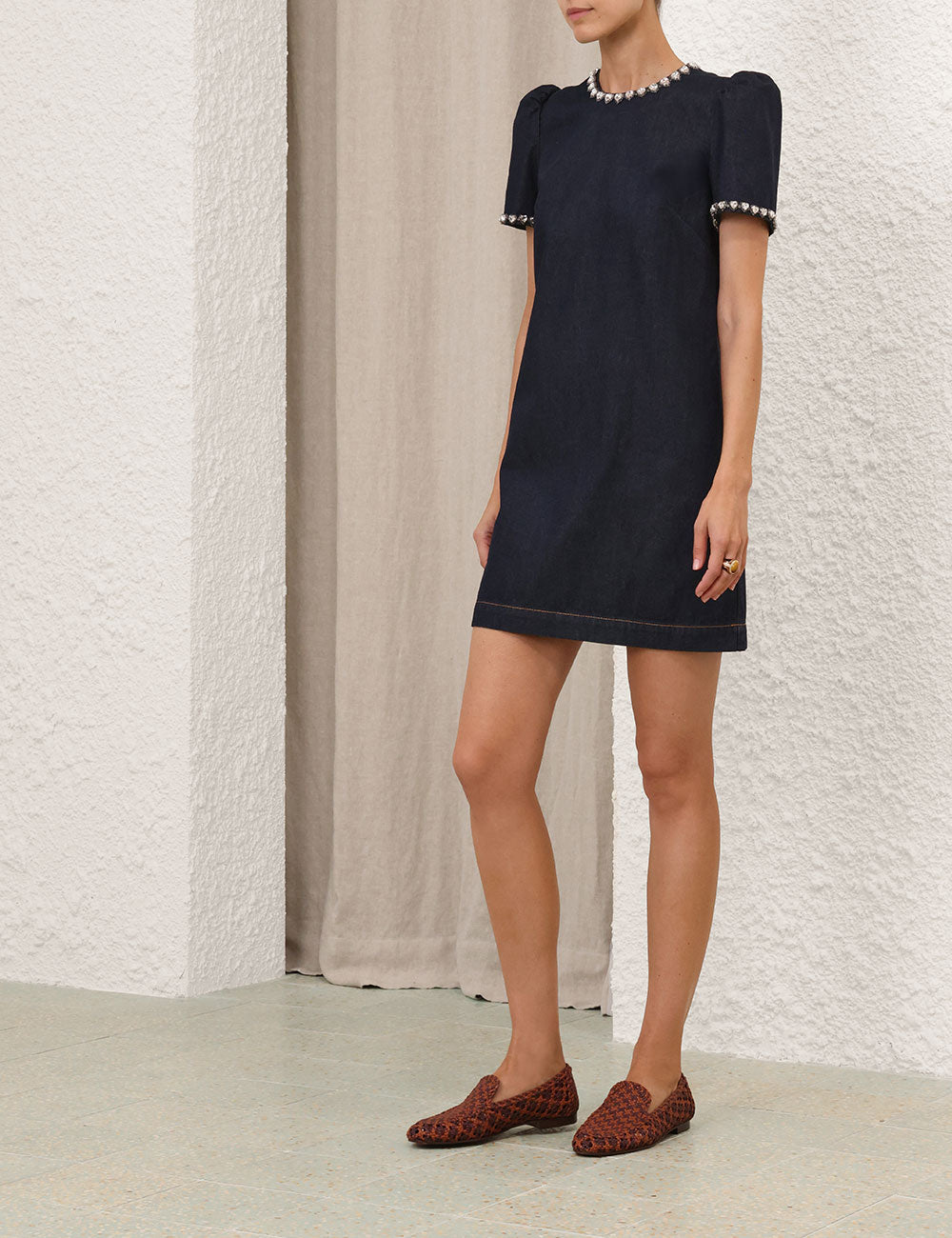 EMBELLISHED DENIM DRESS