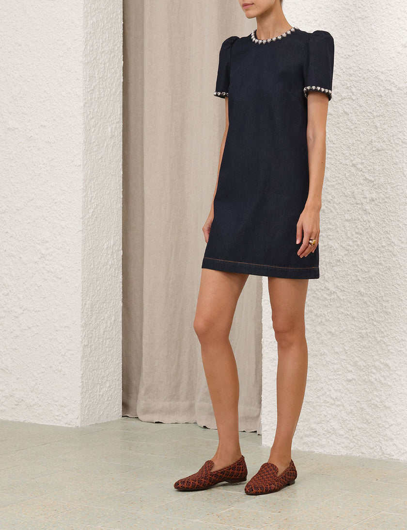 EMBELLISHED DENIM DRESS