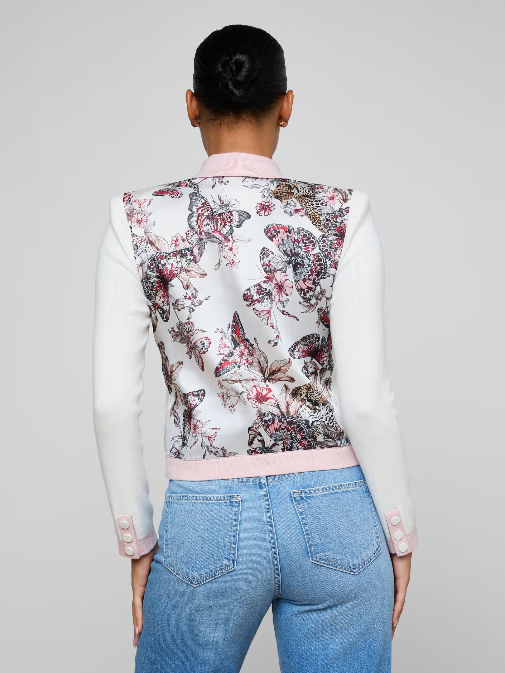 NOMI SATIN BACK CARDIGAN IN MULTI BUTTERFLY JUNGLE