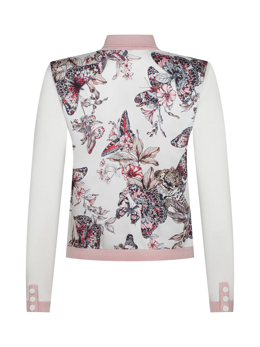 NOMI SATIN BACK CARDIGAN IN MULTI BUTTERFLY JUNGLE