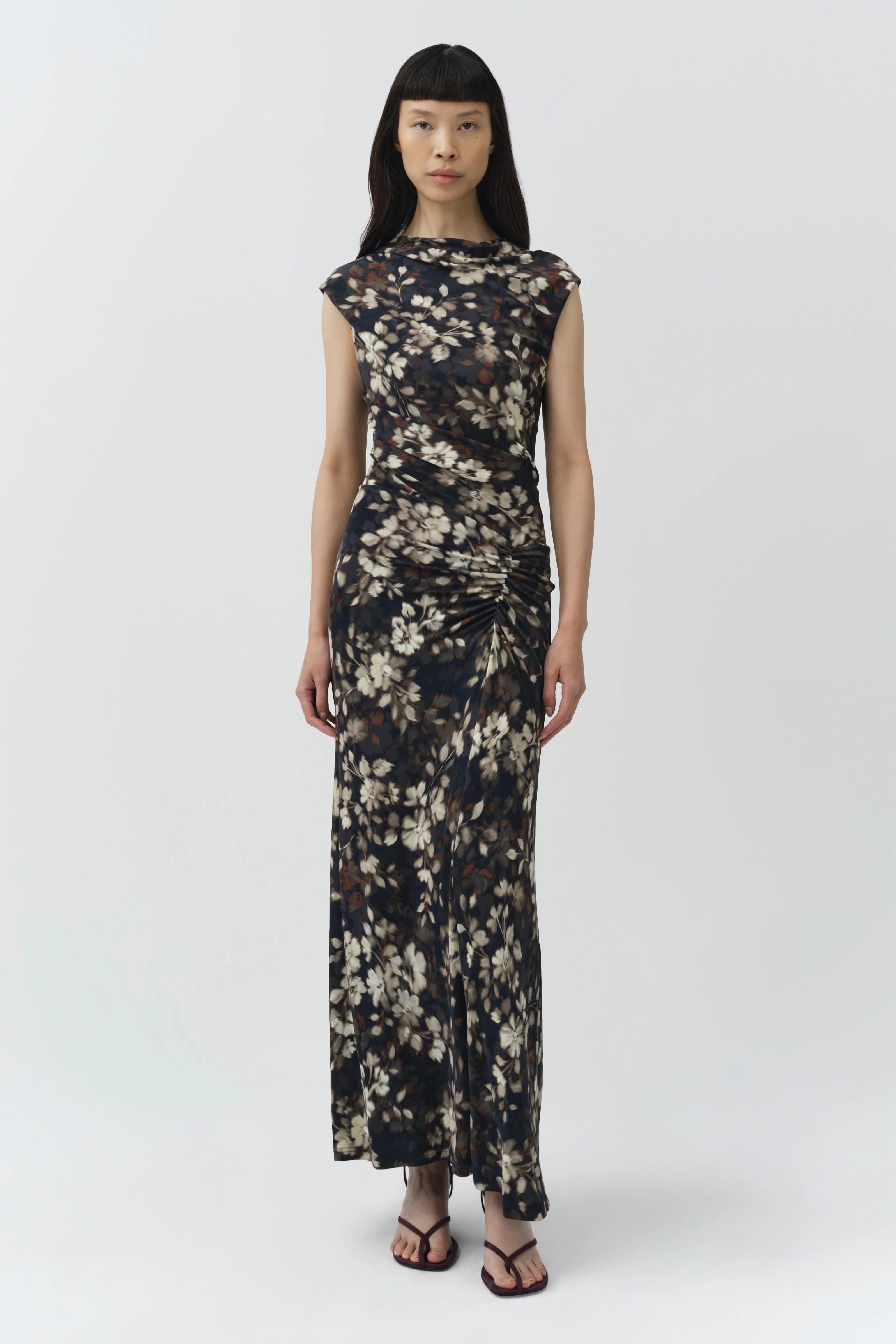 ACACIA DRAPED JERSEY MIDI DRESS