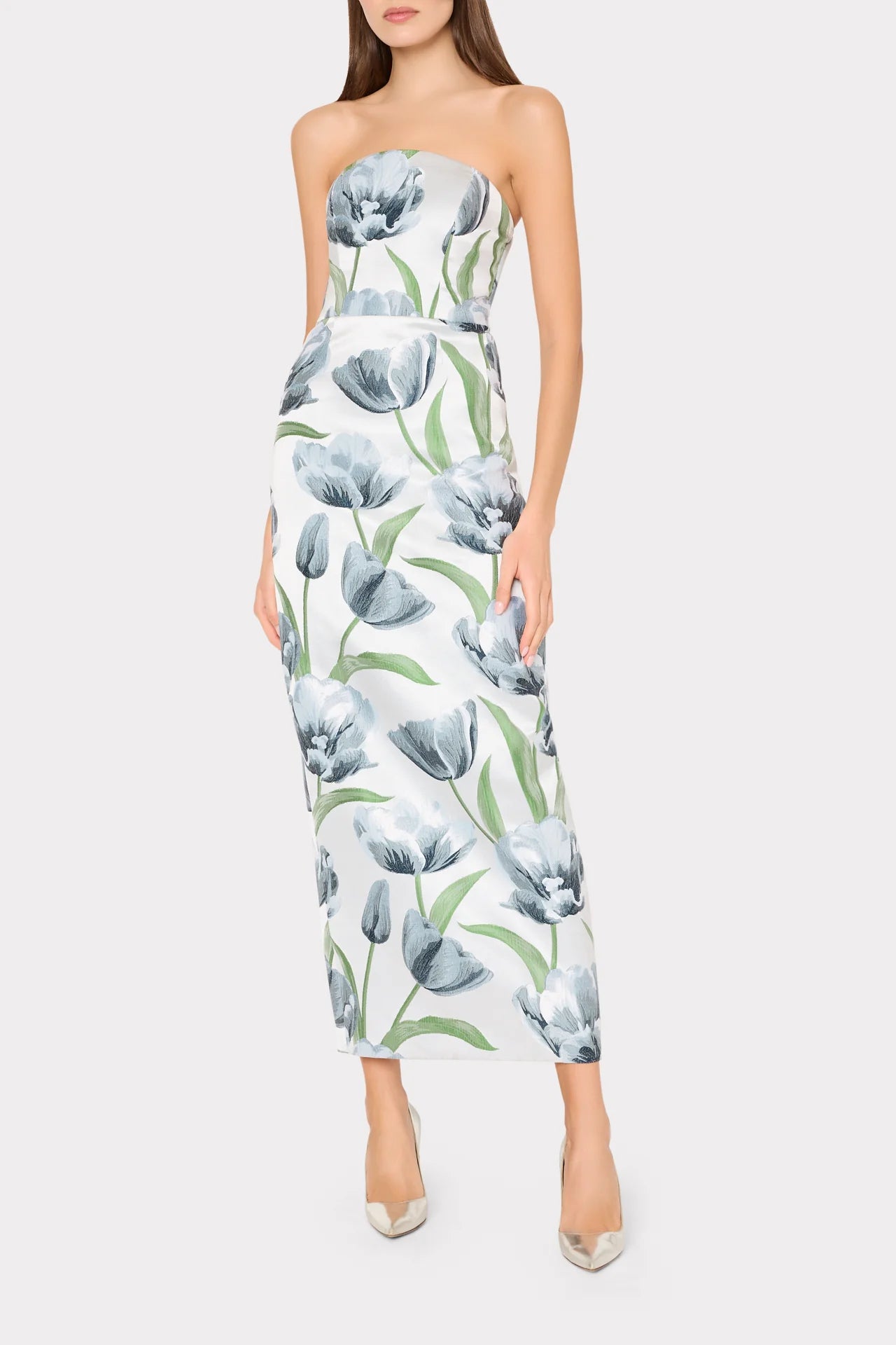 ORION TULIP JACQUARD DRESS IN BLUE