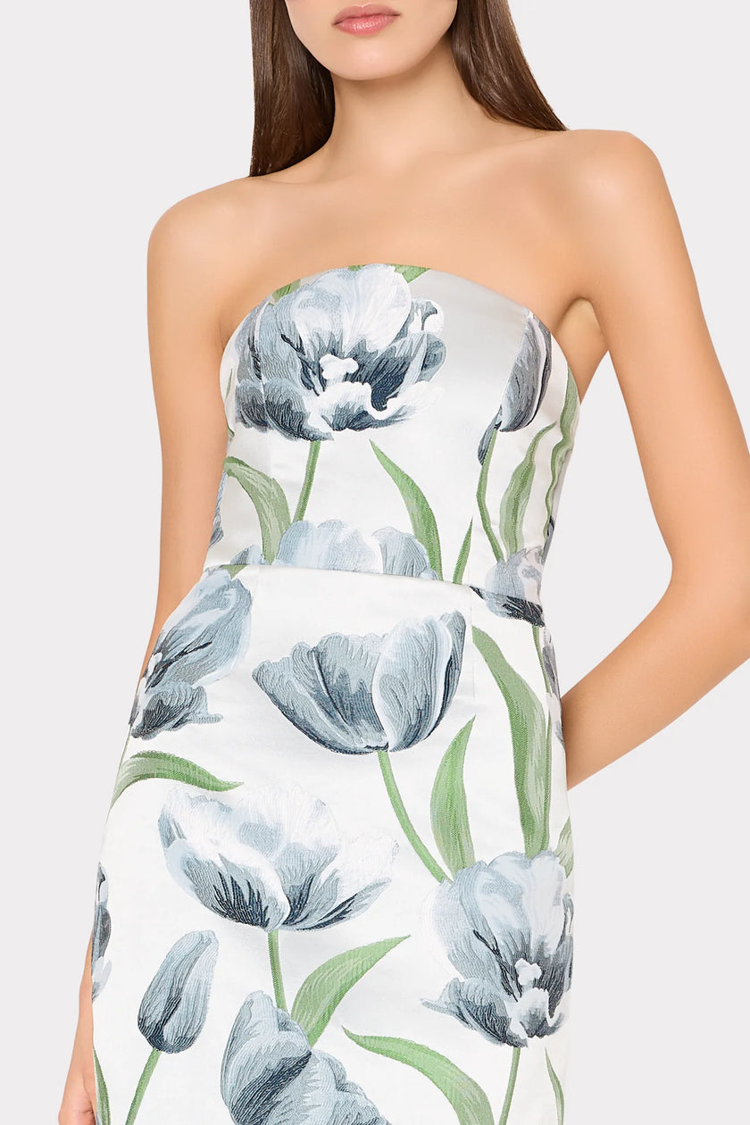 ORION TULIP JACQUARD DRESS IN BLUE