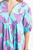 ABSTRACT LEAF SCALLOP VNECK DRESS