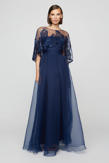 GINNY BEADED CAPELET GOWN