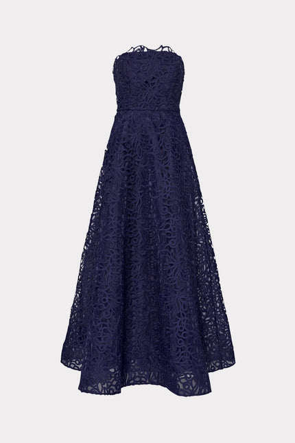 SONJA CURLED LACE STRAPLESS GOWN