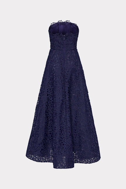 SONJA CURLED LACE STRAPLESS GOWN