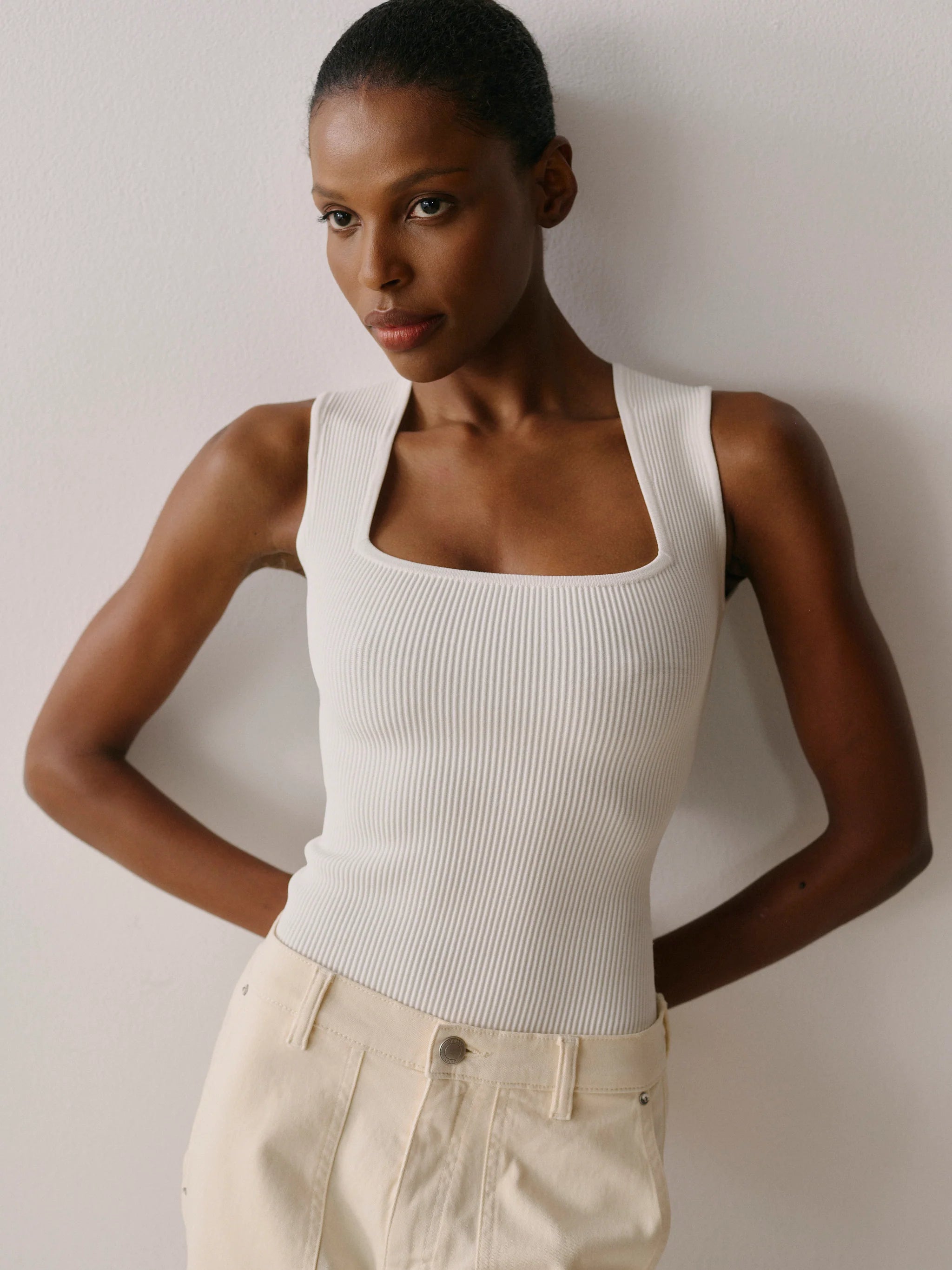 SQUARE NECK TOP INSTASCULPT RIB IN WHITE