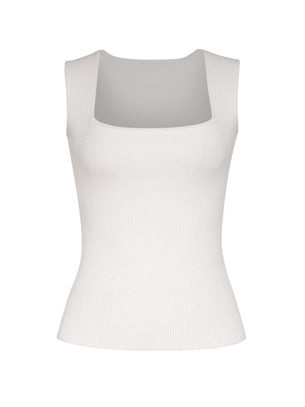 SQUARE NECK TOP INSTASCULPT RIB IN WHITE